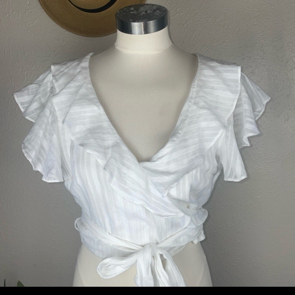 Misa Los Angeles White Ruffle Wrap Blouse NWOT - Picture 3 of 10